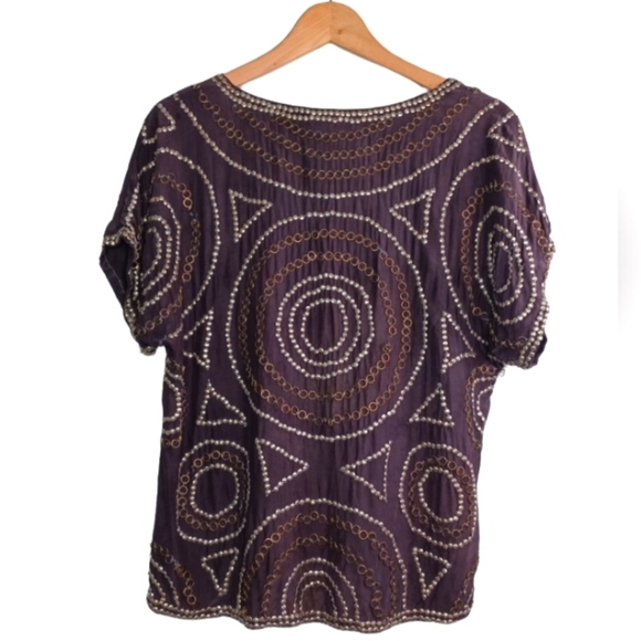 Haute Hippie 100% Silk Funky Boho Metal Embroidered Blouse - Picture 2 of 13